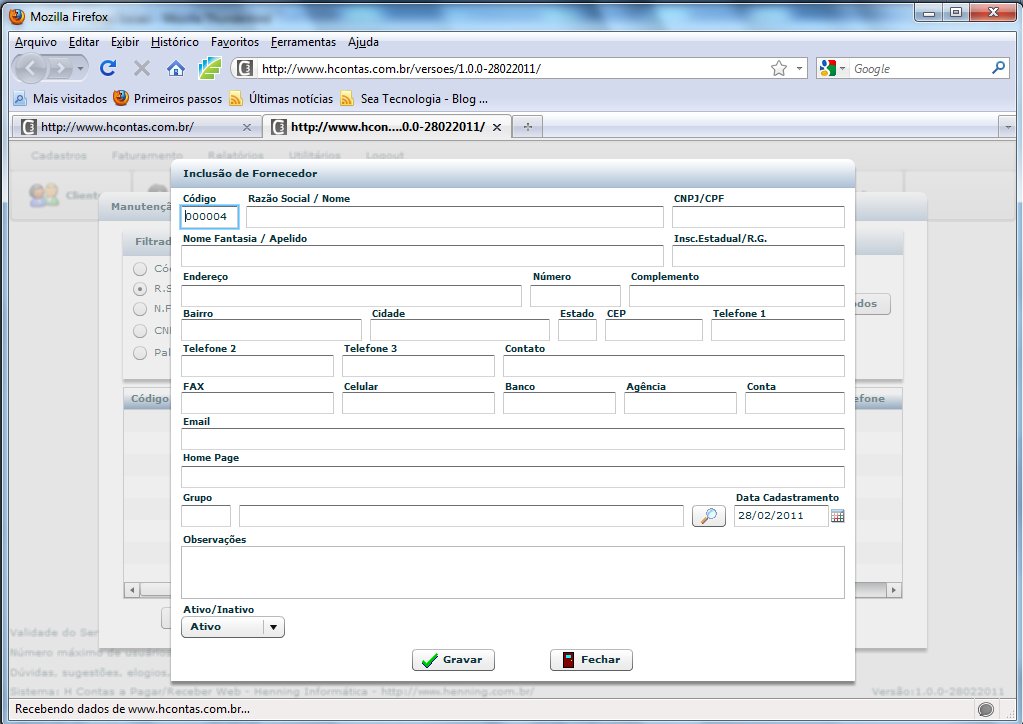 Programa para Controle de Contas a Pagar e Contas a 